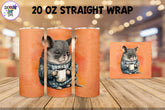 20 oz Sublimation Tumbler Wrap - Watercolor Sleepy Chinchilla holding a Coffee